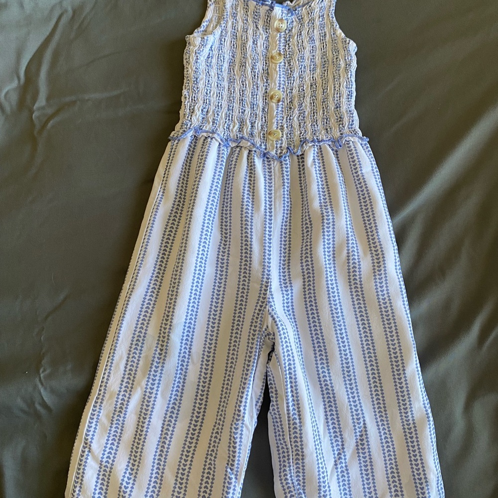 Blue and White Striped Kids Jumpsuit